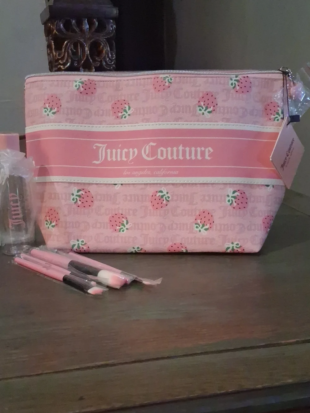 Juicy Couture Pink Strawberry Print Cosmetic Bag